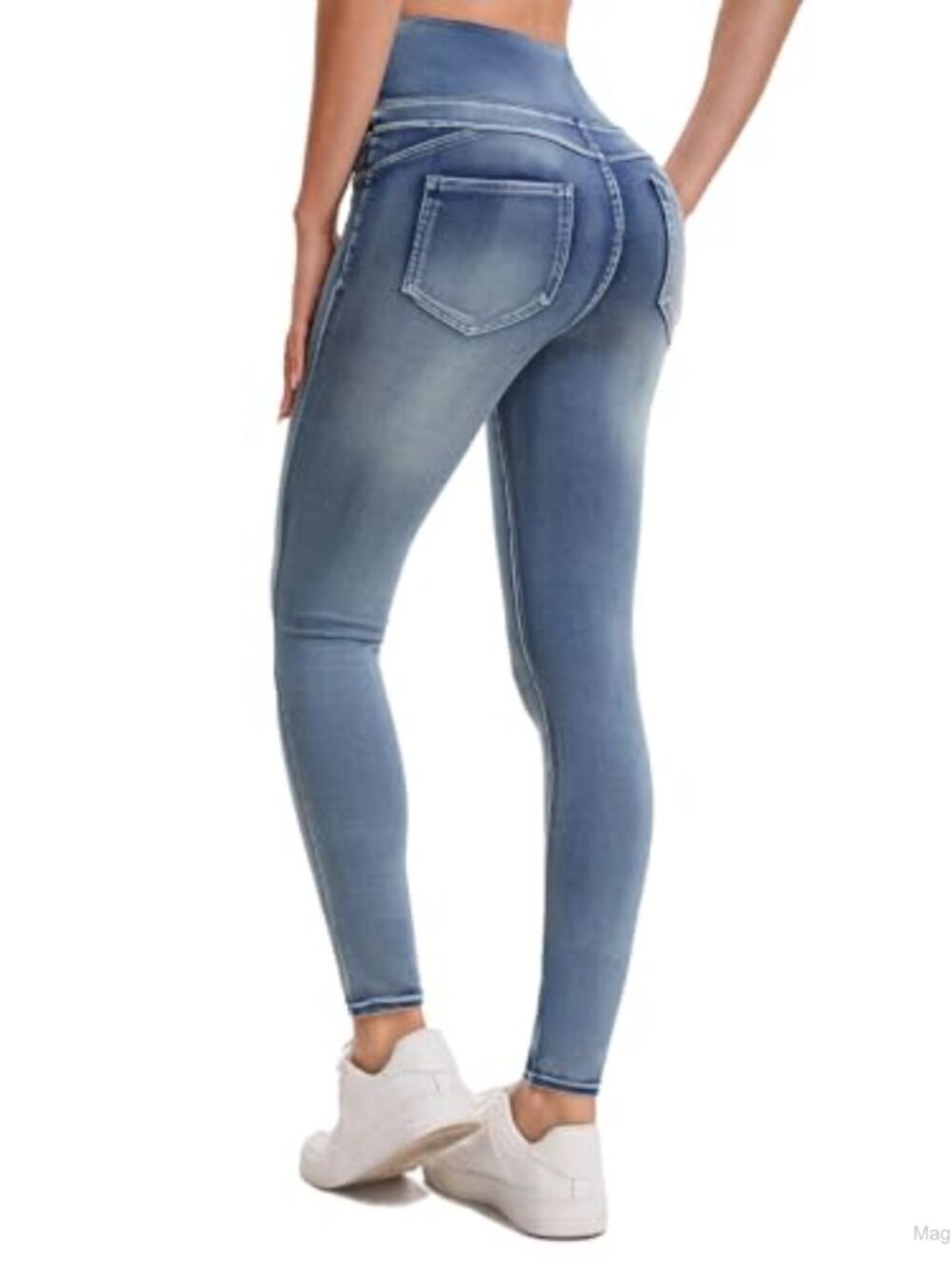 High Waisted Stretchy Jeggings Tummy Control Pull On Skinny Jeans with Pockets